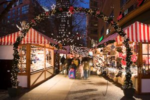 Christmas market stalls at Potsdamer Platz, Berlin, Germany
